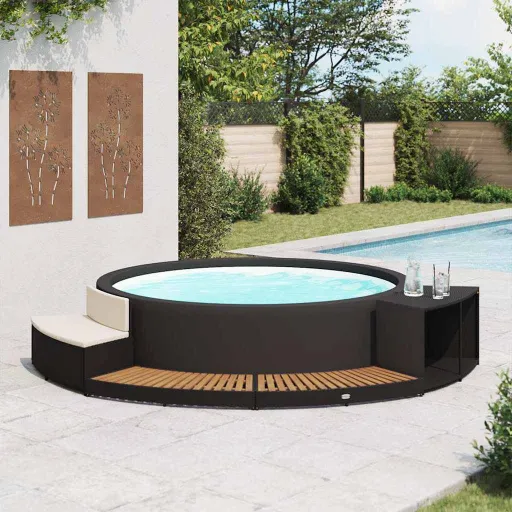 Contorno de Spa Vime PE e Madeira de Acácia Maciça Preto
