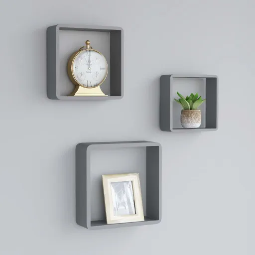 Prateleiras de Parede em Forma de Cubo   MDF Cinzento (3 pcs)
