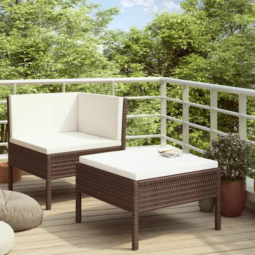 Conjunto Lounge Jardim c/ Almofadões Vime PE Castanho (2 pcs)