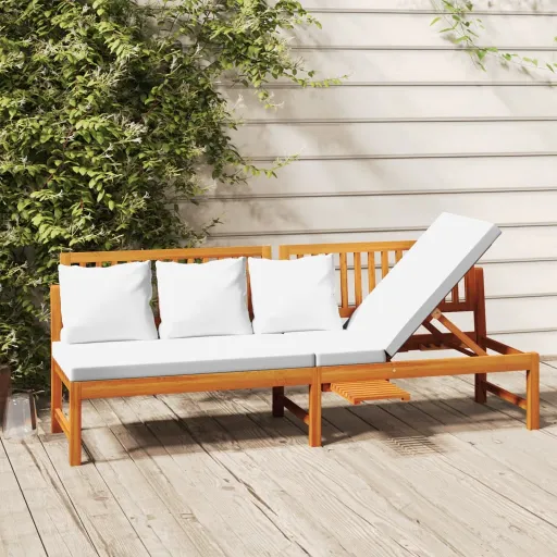 Sofá-Cama c/ Almofadão Creme 200x60x75 cm Madeira Acácia Maciça