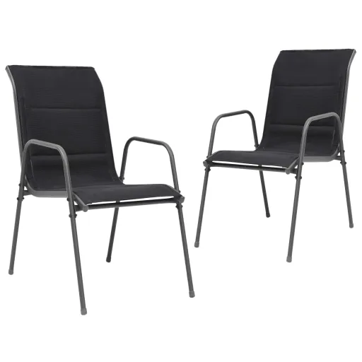Cadeiras de Jardim Empilháveis   Aço e Textilene Preto (2 pcs)