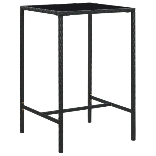 Mesa de Bar para Jardim 70x70x110 cm Vidro e Vime PE Preto