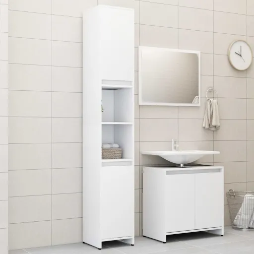 Conjunto de Móveis de Casa de Banho Contraplacado Branco (3 pcs)