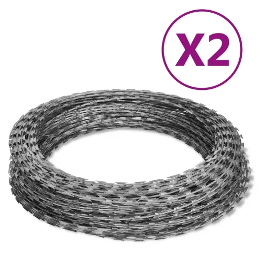 Rolos de Arame Farpado Helicoidal   Aço Galvanizado 60 m (2 pcs)