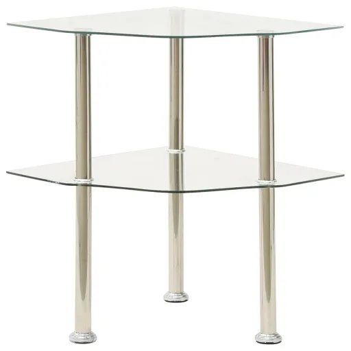 Mesa Apoio Duas Prateleiras 38x38x50cm Vidro Temp. Transparente
