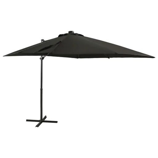 Guarda-Sol Jardim Cantilever c/ Poste e Luzes LED 250 cm Preto