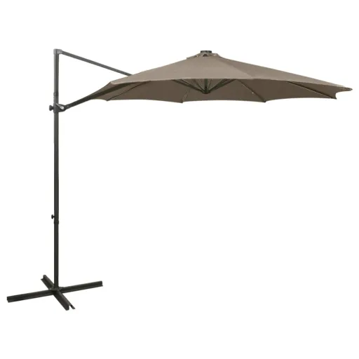 Guarda-Sol Jardim c/ Poste e Luzes LED 300 cm Cinza-Acastanhado