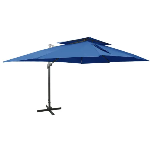 Guarda-Sol Jardim Cantilever Toldo Duplo 400x300 cm Azul-Ciano