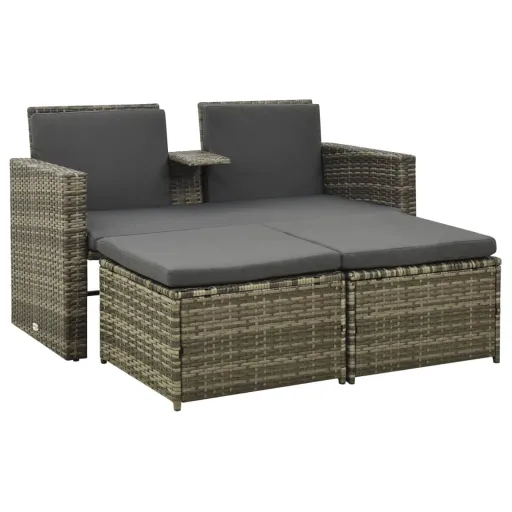 Conjunto Lounge de Jardim c/ Almofadões Vime PE Cinzento (3 pcs)