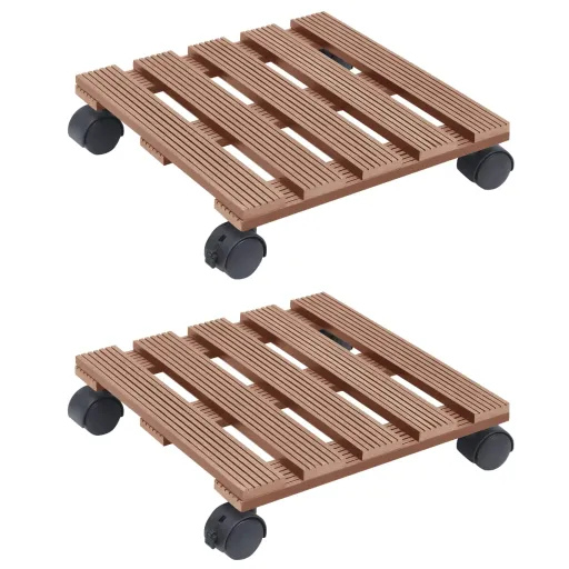 Suportes com Rodas para Vasos   30x30x7,5 cm WPC Castanho (2 pcs)