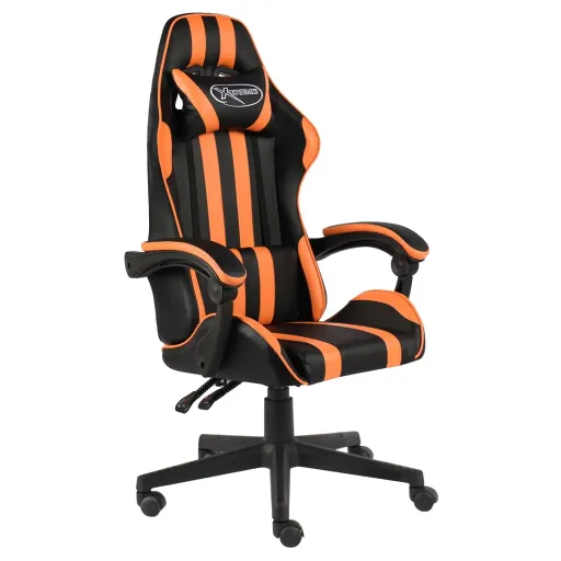 Cadeira Estilo Corrida Couro Artificial Preto e Laranja