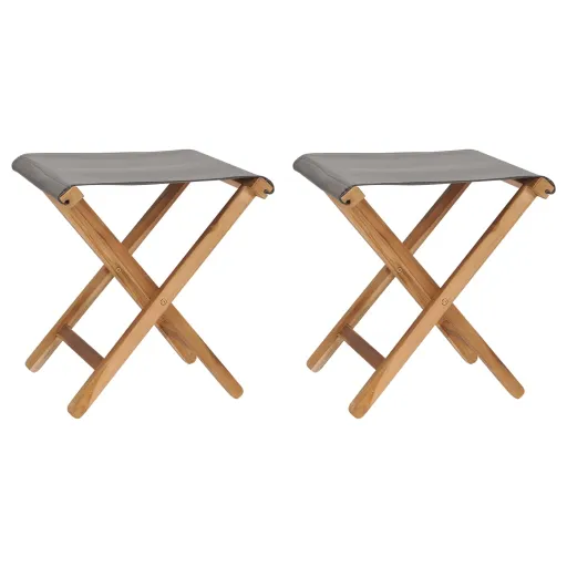 Cadeiras Dobráveis   Teca Maciça e Tecido Cinzento-Escuro (2 pcs)