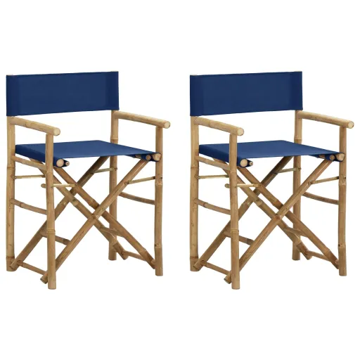 Cadeiras de Realizador Dobráveis   Bambu e Tecido Azul (2 pcs)