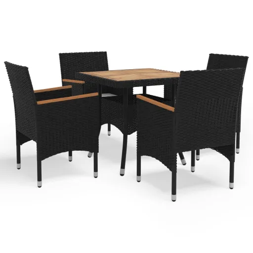 Conj. Jantar para Jardim Vime PE e Madeira Acácia Preto (5 pcs)