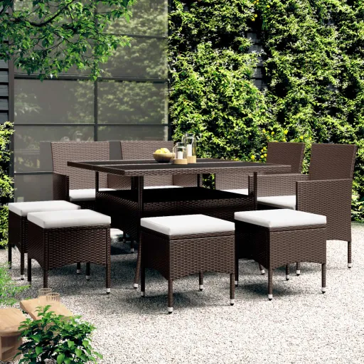Conjunto de Jantar para Jardim Vime PE Castanho (9 pcs)