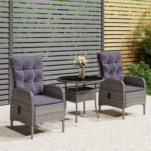 Conjunto de Bistrô para Jardim Vime PE Cinzento (3 pcs)