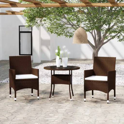 Conjunto de Jantar para Jardim Vime PE Castanho (3 pcs)