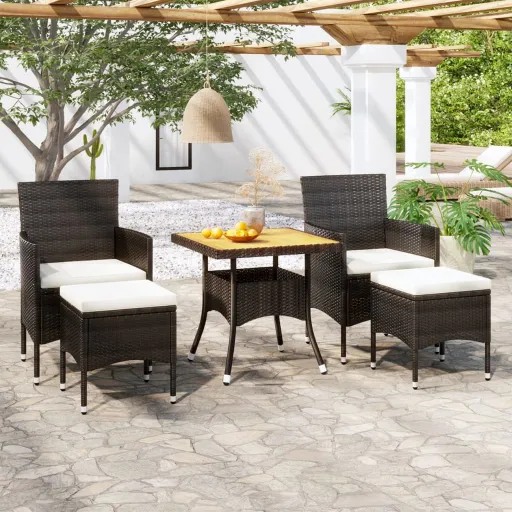 Conjunto de Jantar p/ Jardim Vime PE/Acácia Maciça Preto (5 pcs)