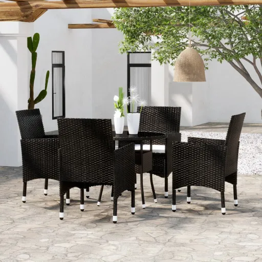 Conjunto de Jantar para Jardim Vime PE Preto (5 pcs)
