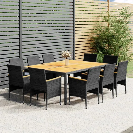 Conjunto de Jantar para Jardim Vime PE Cinzento (11 pcs)
