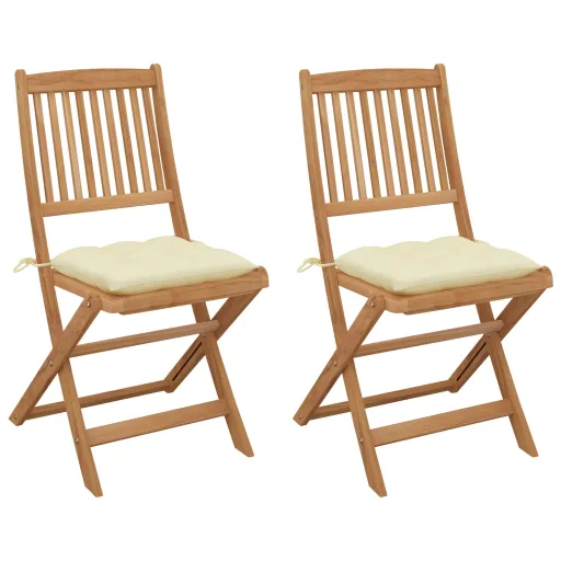 Cadeiras de Jardim Dobráveis c/ Almofadões   Acácia Maciça (2 pcs)