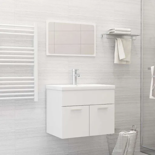 Conjunto Móveis Casa de Banho Derivados de Madeira Branco (2 pcs)