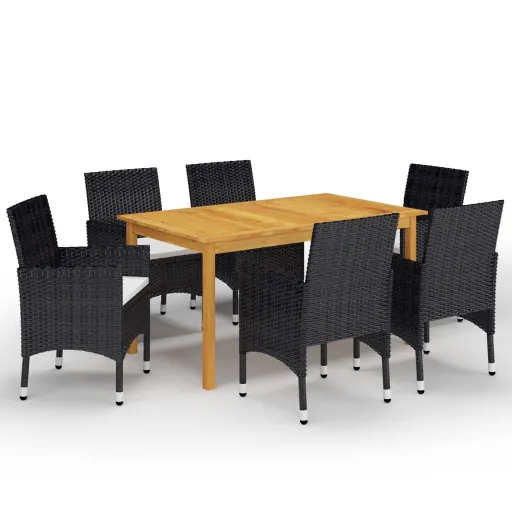 Conjunto de Jantar para Jardim Preto (7 pcs)