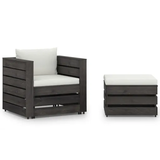 Conj. Lounge Jardim + Almofadões Madeira Impreg. Cinzento (2 pcs)