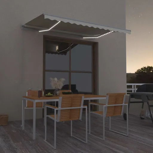 Toldo Retrátil Manual com LED 300x250 cm Cor Creme