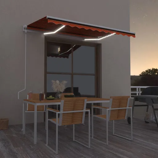 Toldo Autom. LED e Sensor de Vento 350x250 cm Laranja/Castanho