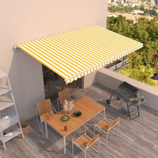 Toldo Retrátil Manual 500x300 cm Amarelo e Branco