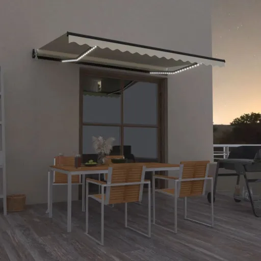 Toldo Automático com LED e Sensor de Vento 450x350 cm Cor Creme