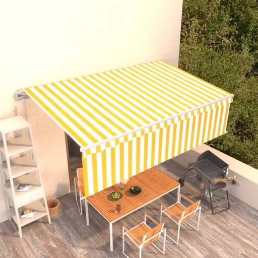 Toldo Retrátil Automático com Estore 5x3 m Amarelo e Branco