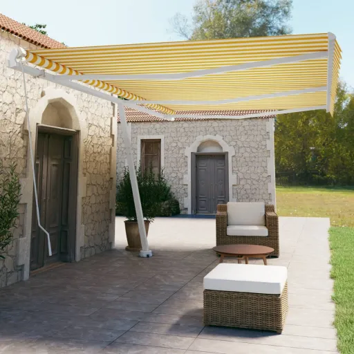 Toldo Retrátil Manual Independente 600x350 cm Amarelo e Branco