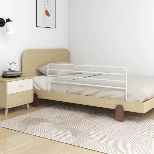 Barra de Segurança p/ Cama Infantil (76-137)X55 cm Ferro Branco