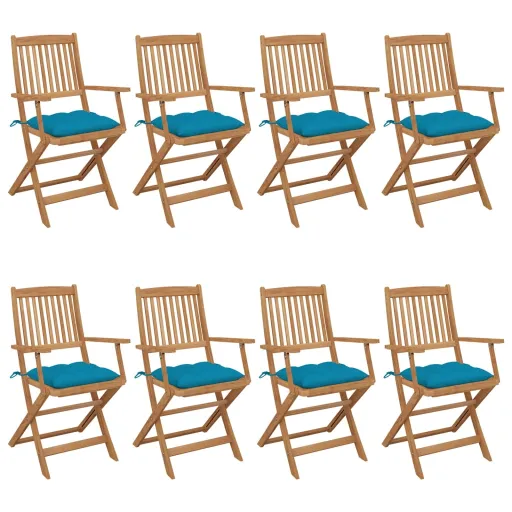 Cadeiras de Jardim Dobráveis   c/ Almofadões Acácia Maciça (8 pcs)