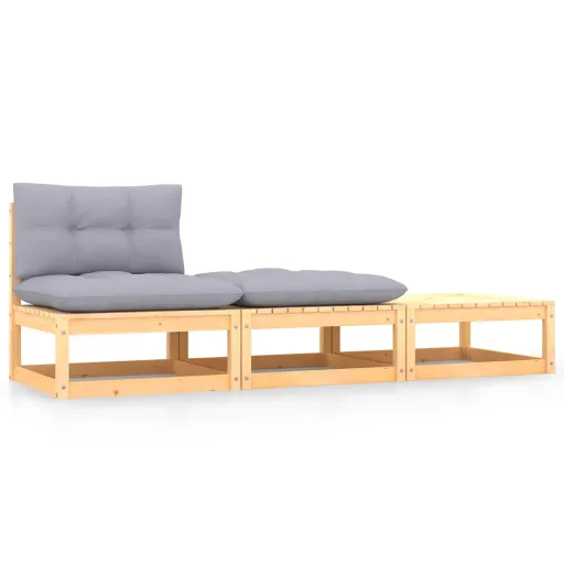 Conjunto Lounge de Jardim c/ Almofadões Madeira de Pinho (3 pcs)