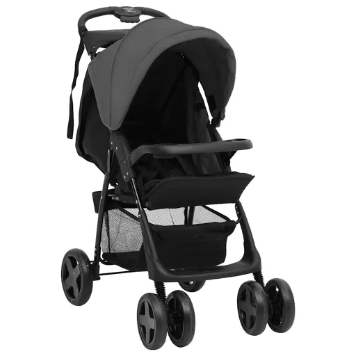 Carrinho de Bebé 2-em-1 Aço Cinzento-Escuro e Preto