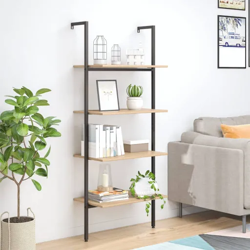 Unidade 4 Prateleiras 64x35x152,5 cm Castanho-Claro e Preto