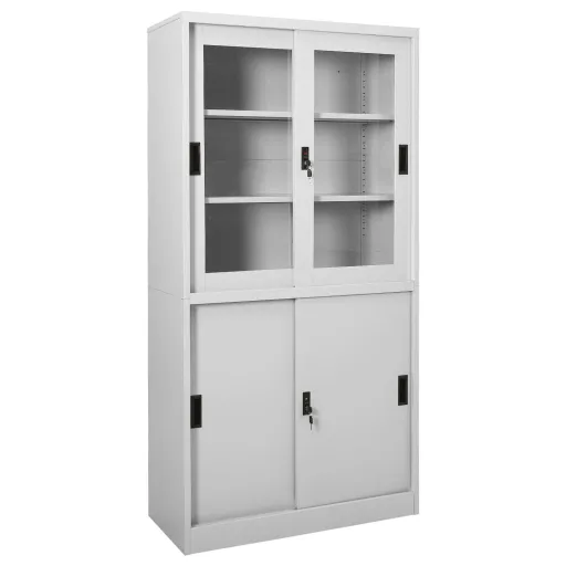 Armário Escritório Porta Deslizante 90x40x180cm Aço Cinza-Claro