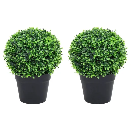 Plantas Bolas de Buxo Artificiais c/ Vasos   27 cm Verde (2 pcs)