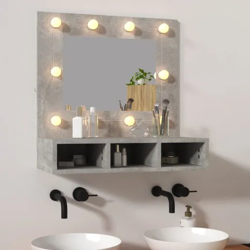Armário Espelhado com LED 60x31,5x62 cm Cinzento Cimento