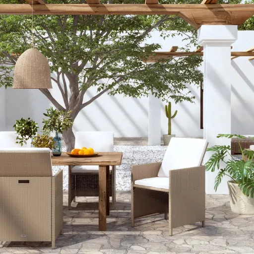 Cadeiras de Jardim com Almofadões   Vime PE Bege (4 pcs)