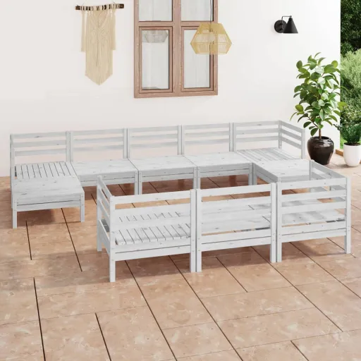 Conjunto Lounge de Jardim Pinho Maciço Branco (10 pcs)