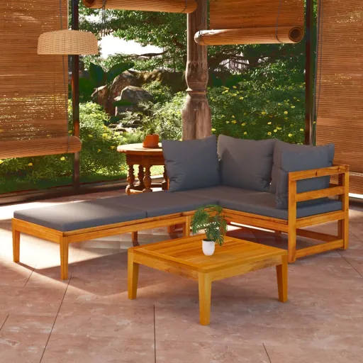 Conj. Lounge de Jardim c/ Almofadões Cinza-Escuro Acácia (3 pcs)
