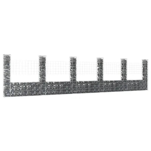 Cesto Gabião em Forma de U c/ 6 Postes 620x20x150 cm Ferro