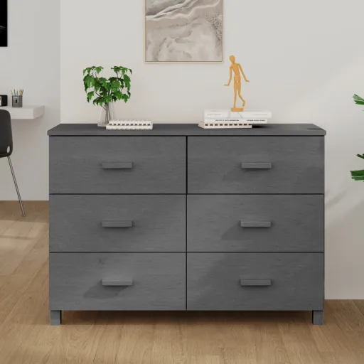Aparador HAMAR 113x40x80 cm Pinho Maciço Cinza-Escuro