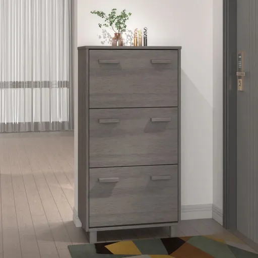 Sapateira HAMAR 59,5x35x117 cm Pinho Maciço Cinza-Claro