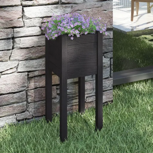 Vaso/Floreira de Jardim 31x31x70 cm Pinho Maciço Preto