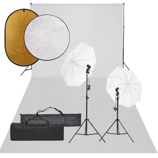 Kit Estúdio Fotográfico c/ Conj. de Iluminação/Fundo/Refletor